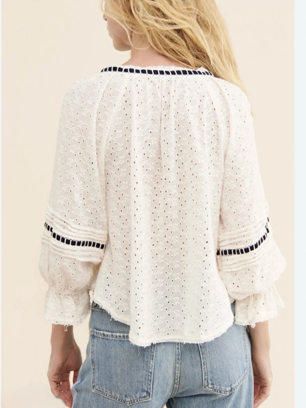 Free People Women’s Medium White Black Darcy Eyelet Blouse Crop Top